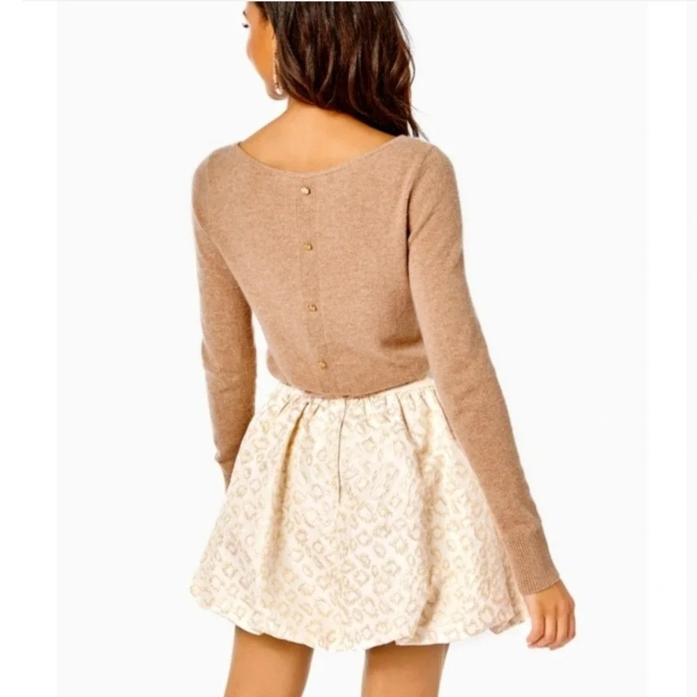 Lilly Pulitzer Leah Animal Dazzle Gold Leopard Print Jacquar Bubble Skirt NWT 14